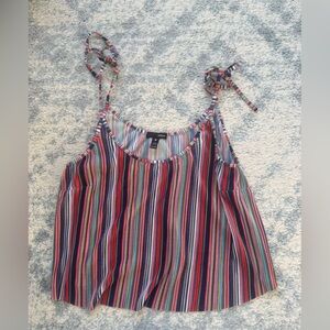 Aqua Multicolor Striped Tie-Shoulder Tank Top